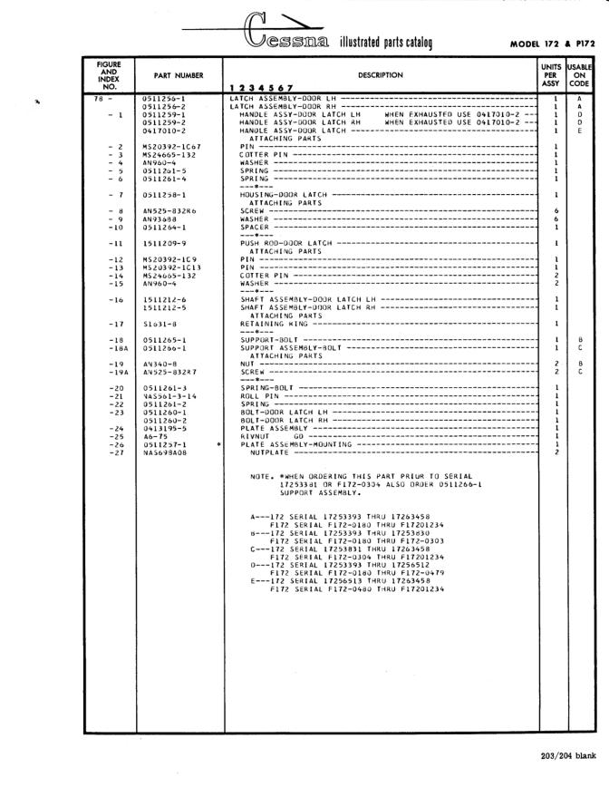 Illustrated parts diagram for 0511260-2 (BOLT-DOOR LATCH RH), IPC page 273