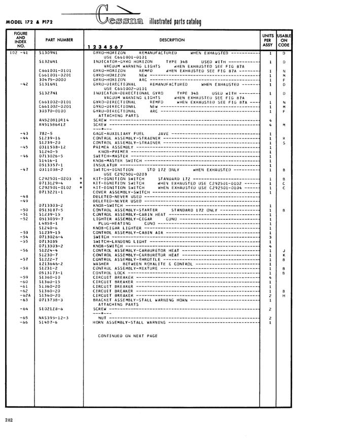 Illustrated parts diagram for 0311038-2 (SWITCH-IGNITION STD 172 ONLY), IPC page 352