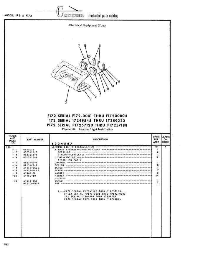 Illustrated parts diagram for 0523115-3 (WINDOW ASSEMBLY-LANDING LIGHT), IPC page 602