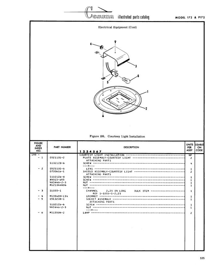 Illustrated parts diagram for 0521101-2 (COURTESY LIGHT INSTALLATION), IPC page 605