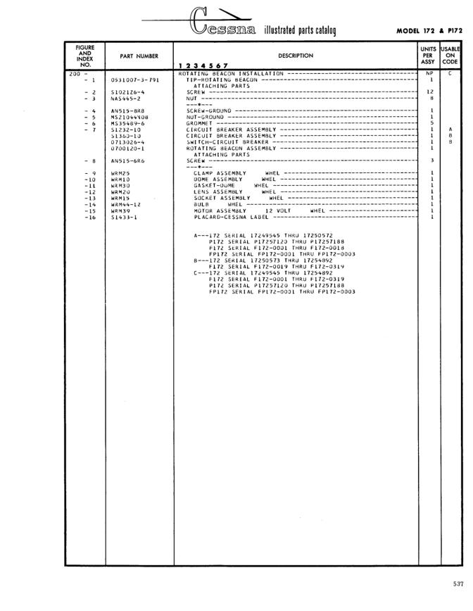 Illustrated parts diagram for 0700120-1 (ROTATING BEACON ASSEMBLY ATTACHING PARTS), IPC page 607